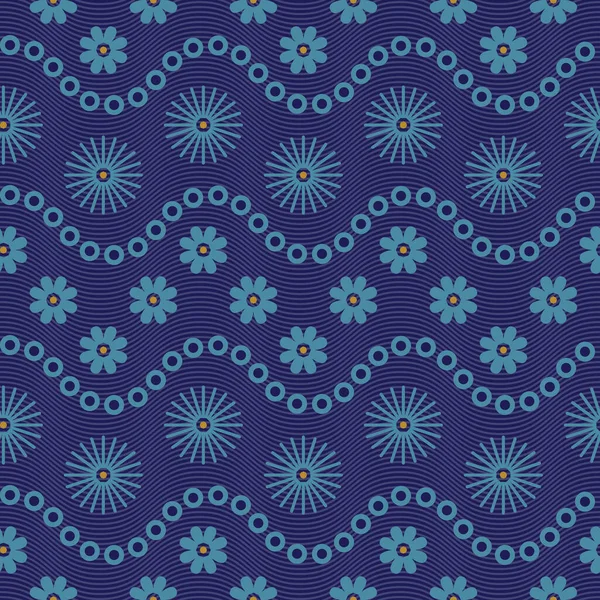 Santorini waves and flowers vector seamless pattern — Stock Vector