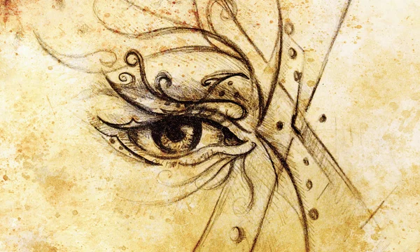 Woman eye, Hand draw on paper, fashion illustration and color spots. — Φωτογραφία Αρχείου