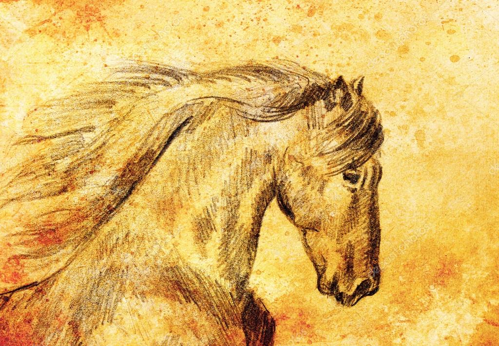 Desenho a lápis realista de um cavalo no papel
