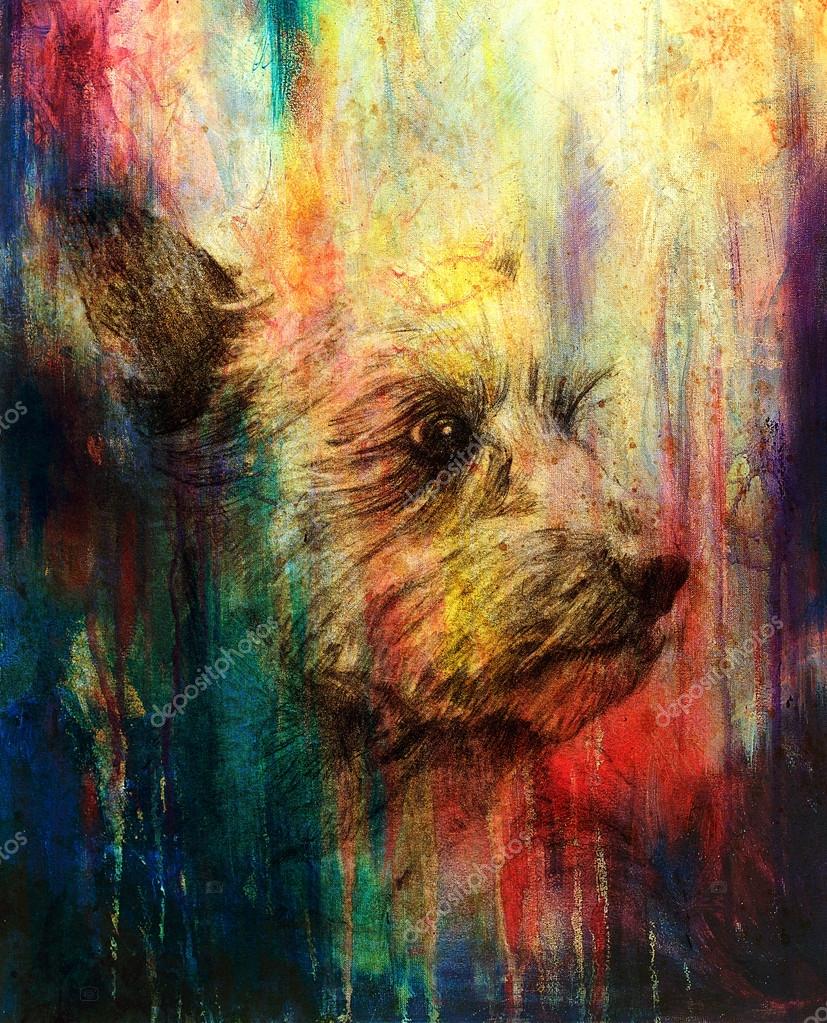 Disegno su carta vecchia d epoca e struttura vecchia con macchie di colore a matita cane — Foto di JozefKlopacka