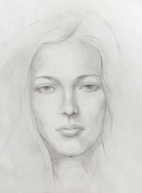 Eski kağıt arka plan üzerinde portre Genç kadın Çizim.