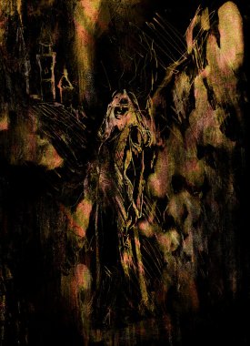 mistik kadın ve kale arka planda kolaj resim.