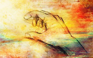 El çizim, kalem kroki üzerinde kağıt, Sepya ve vintage etkisi.