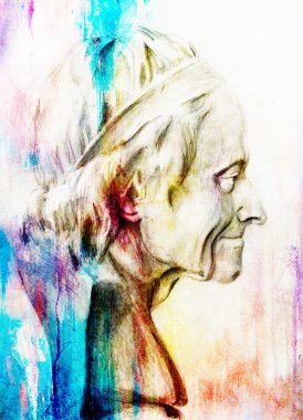 El çekilmiş başlığı, illüstrasyon yarım yüz. Alçı büstü kurşun kalemle çizilmiş. Profil portre.