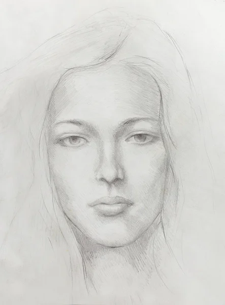 Tekening portret jonge vrouw op oude papier achtergrond. — Stockfoto