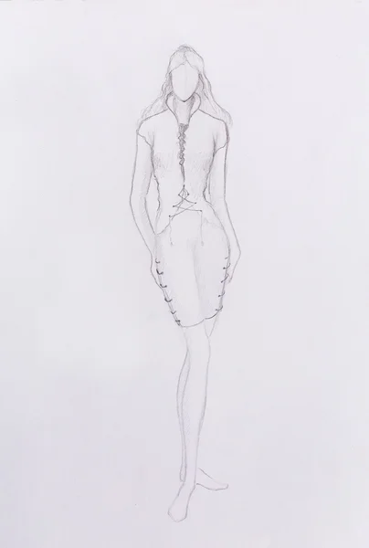 Standing figure woman, pencil sketch on paper. — Stock Photo, Image