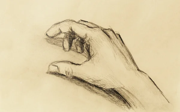 Tekening hand, potlood schets op papier, sepia en vintage effect. — Stockfoto