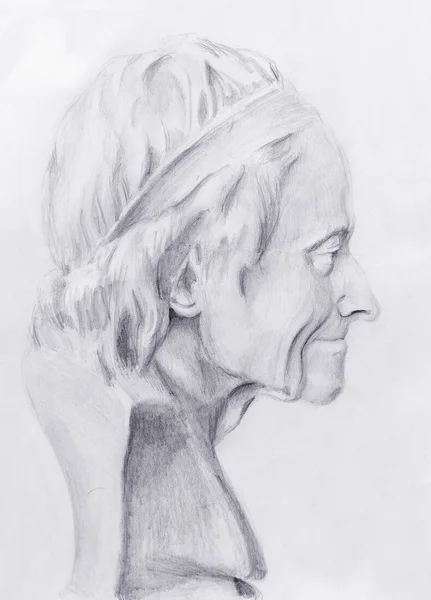 Cabeça desenhada à mão, Ilustração metade do rosto. Busto de gesso desenhado a lápis. Retrato de perfil . — Fotografia de Stock