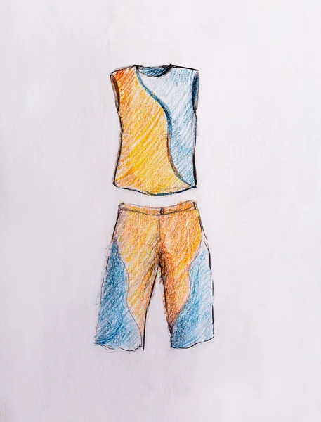 绘图的男性衣服，颜色铅笔素描纸上. — 图库照片
