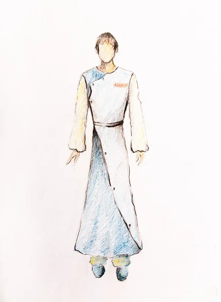 Desenho moda roupas masculinas, lápis de cor esboço sobre papel . — Fotografia de Stock