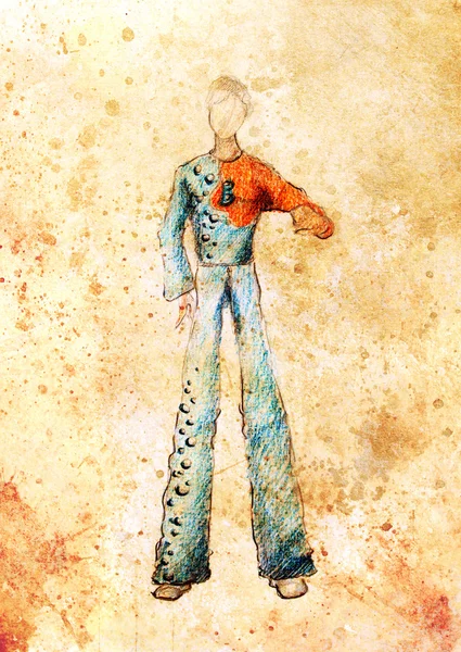 Desenho moda roupas masculinas, lápis de cor esboço sobre papel . — Fotografia de Stock