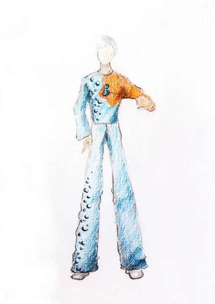 Ζωγραφική μόδα αρσενικό ρούχα, χρώμα μολύβι σκίτσο σε χαρτί. — Φωτογραφία Αρχείου