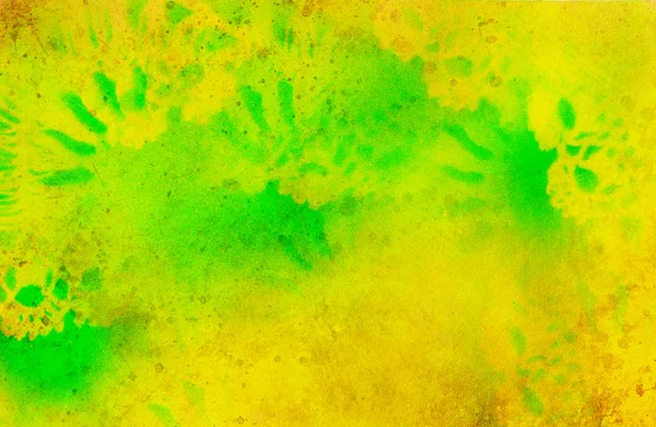 Gelbe und grüne Aquarell mit Texturen hinzugefügt, und Ornament Struktur, Aquarell gemalten Hintergrund. — Stockfoto