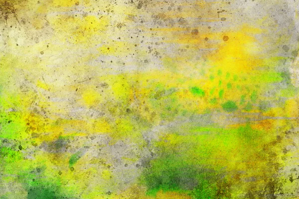 Aguarela amarela e verde com texturas adicionadas, fundo pintado aquarela . — Fotografia de Stock