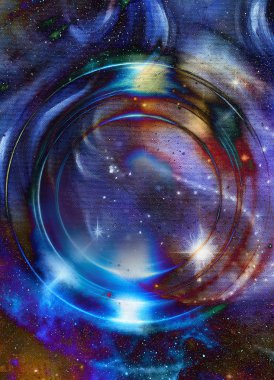 Light circle and cosmic space. Original painting collage. clipart
