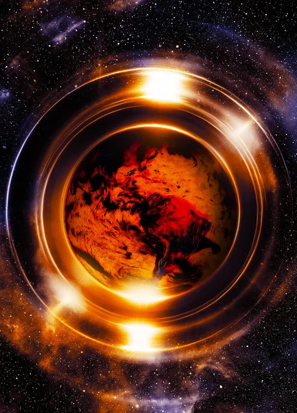 Planète Terre en cercle de lumière, fond de l'espace cosmique. Collage informatique. Concept de Terre. Éléments de cette image fournis par la NASA — Photo