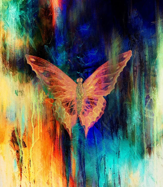 Illust de una mariposa, medio mezclado, fondo abstracto del color . —  Fotos de Stock