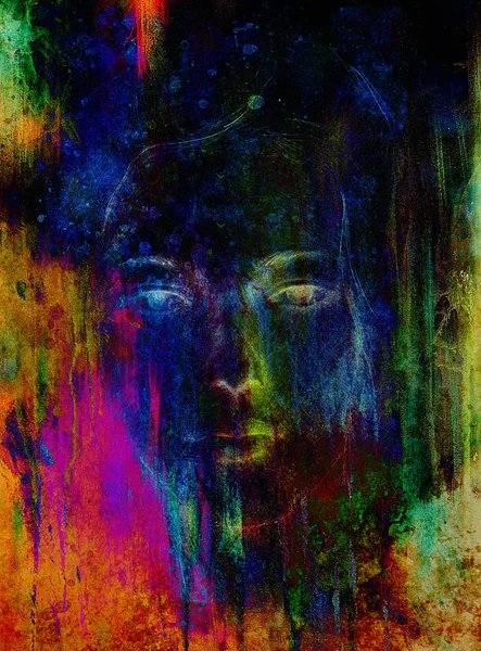 Рисунок портрет Молодая женщина, цветной фон живописи. компьютер коллаж . — стоковое фото