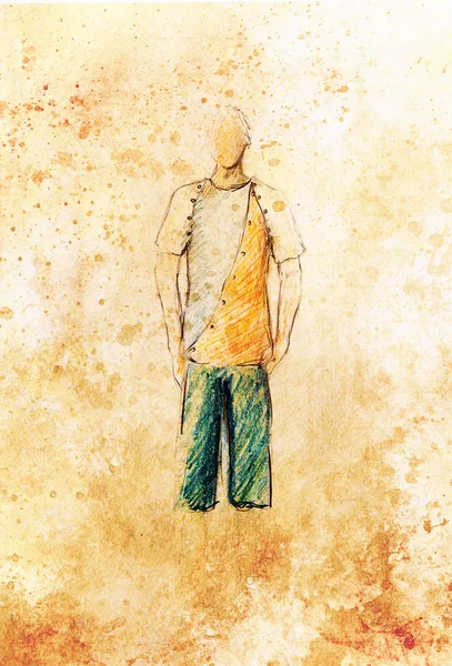 Desenho de roupas masculinas, desenho a lápis de cor sobre papel . — Fotografia de Stock