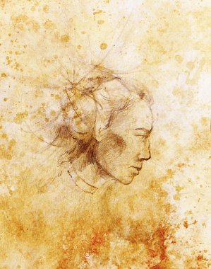 Genç Kızılderili Kızılderili savaşçı, çizim profili.