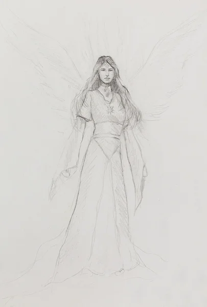 Dessin d'ange mystique femme en belle robe historique . — Photo