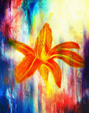 Lily kağıt arka plan ve renk arka plan üzerinde renkli karakalem.