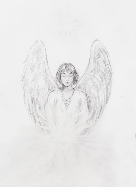 Tekening van Engel met mooie vleugels op een papier. — Stockfoto