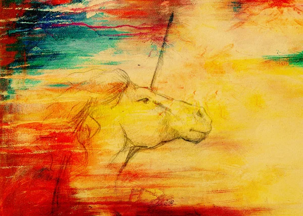 Crayon déshydratant licorne sur vieux papier, papier vintage et ancienne structure . — Photo