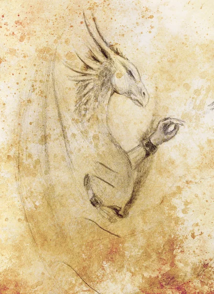 Desenho a lápis dragão no fundo de papel velho . — Fotografia de Stock