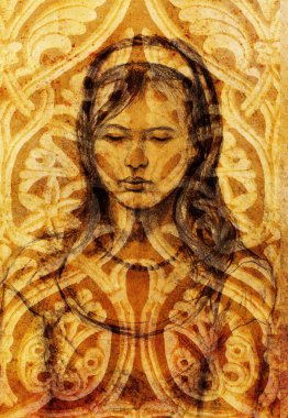 Sanat güzel kız yüz ve süsleme arka plan resim.