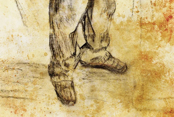 Художній малюнок чоловічих ніг і кольоровий абстрактний фон . — стокове фото