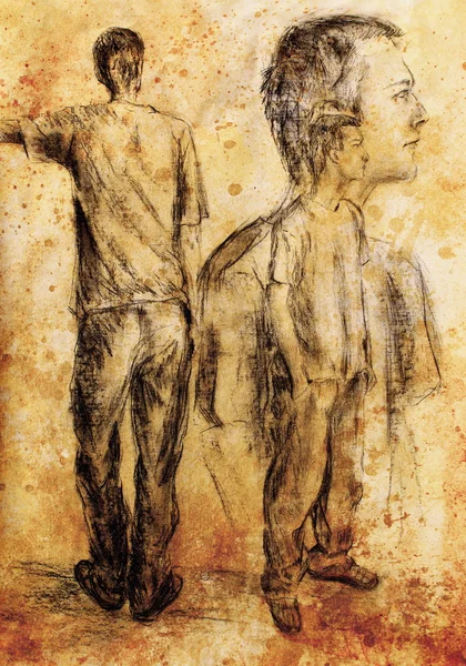 Sztuka rysowania człowieka i streszczenie tło sepii. — Zdjęcie stockowe