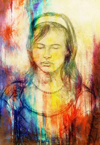 Art colorful painting beautiful girl face and abstract color background. — Stock Photo, Image