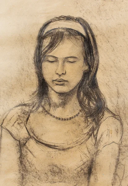 Dessin d'art belle fille visage et fond sépia . — Photo