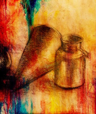 Natürmort resim çizme. Orijinal el kağıt üzerinde çizmek.