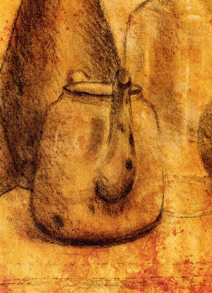 Menggambar ketel teh di atas kertas tua. Gambar tangan asli . — Stok Foto