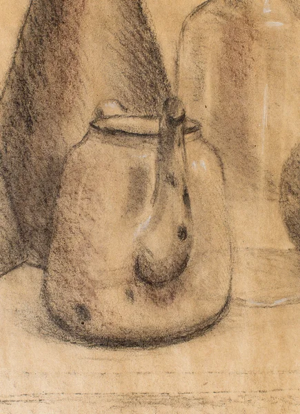 Desenhar chaleira de chá em papel velho. Desenho original da mão . — Fotografia de Stock