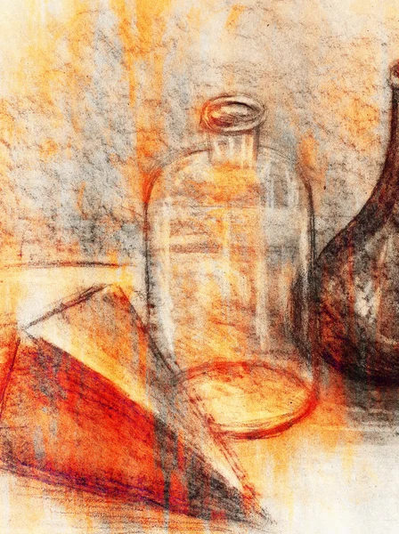 Drawing glass bottle on paper. Original hand draw and Color effect. — Stock Photo, Image