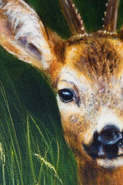 帆布和草背景上画鹿. — 图库照片