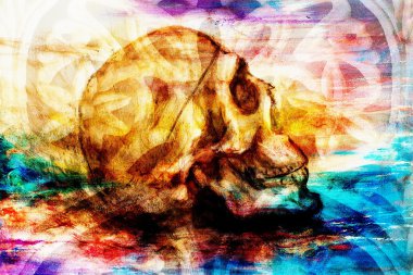 Kafatası kağıt ve renk efekti süsleme ile boyama.