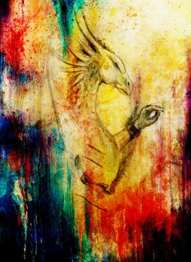 Dragon ve renk arka plan karakalem.