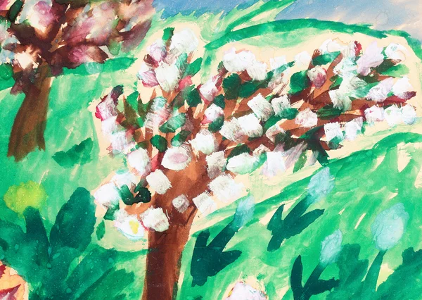 mine child drawing of apple tree garten  in bloom.