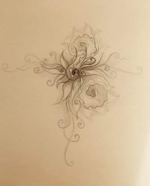 süs filigran kağıt spiraller, çiçek yaprakları ve alev yapısı desen çizim.