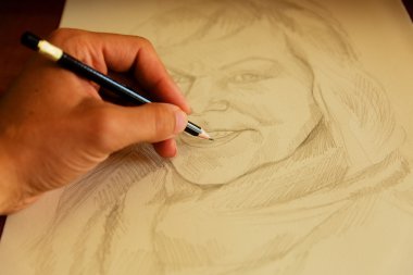 kadın portre bir kalemle çizim sanatçı.