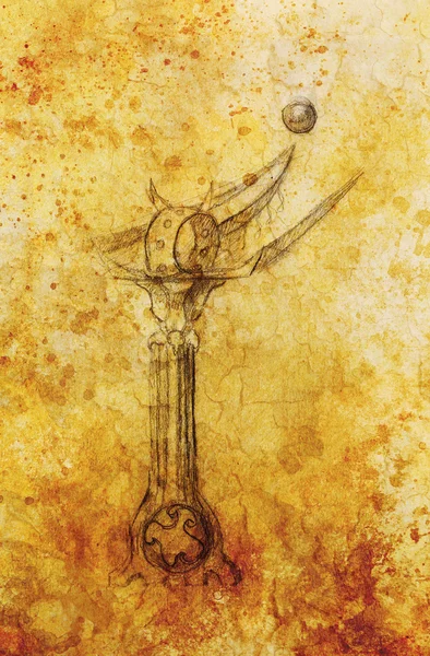 Ancient pilar form med en boll svävar i luften. Färgeffekt. — Stockfoto