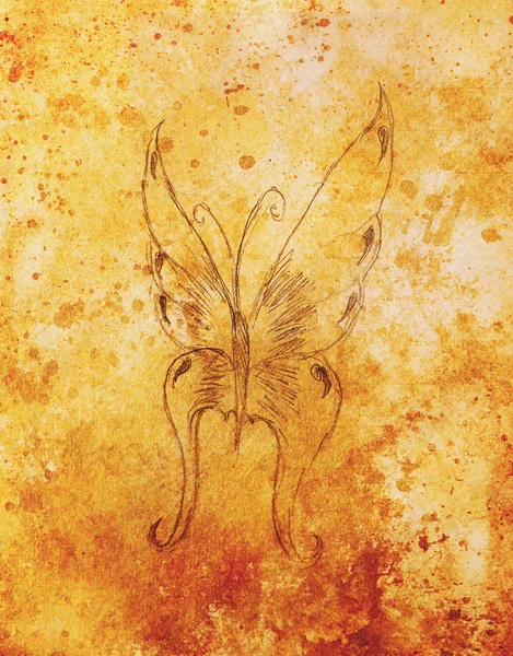 Illust de una mariposa, dibujo del lápiz, fondo abstracto del color del sepia . — Foto de Stock