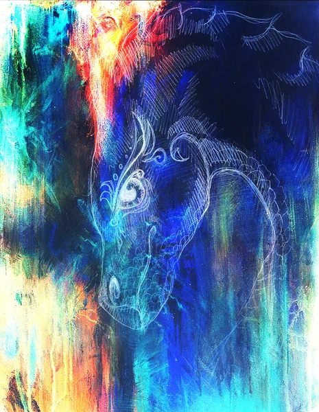 Lápis desenho dragão e cor abstrato fundo . — Fotografia de Stock