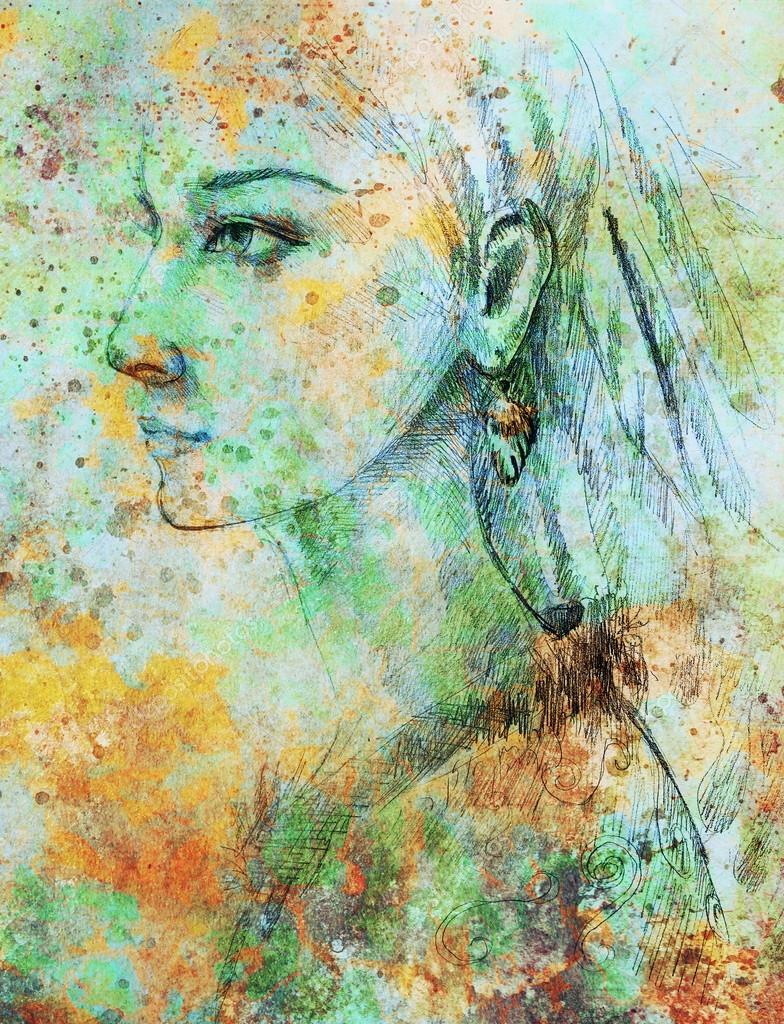 Pencil drawing on paper, indian woman and feathers in hair. Color effect and Computer collage. Stock Photo by ©JozefKlopacka 107896446 Pencil drawing on paper, indian woman and feathers in hair. Color effect and Computer collage. Stock Photo by ©JozefKlopacka 107896446