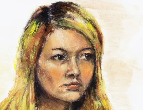 Konst färgglad målning vacker flicka ansikte och vit bakgrund. — Stockfoto