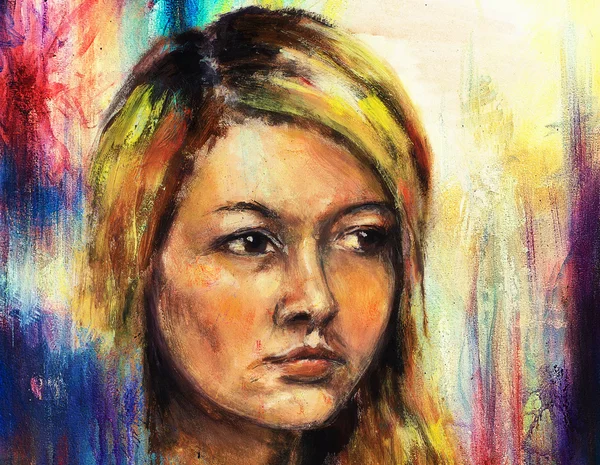 art colorful painting beautiful girl face and abstract color background.